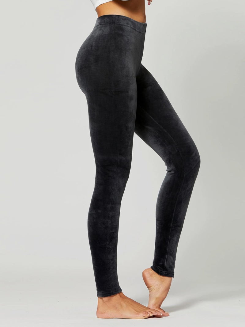 Conceited Velvet Leggings for Women - Soft Warm Velour Pants - Charcoal Grey - Large - Image 5